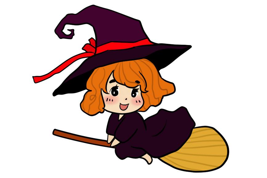 骑扫帚的小魔女简笔画