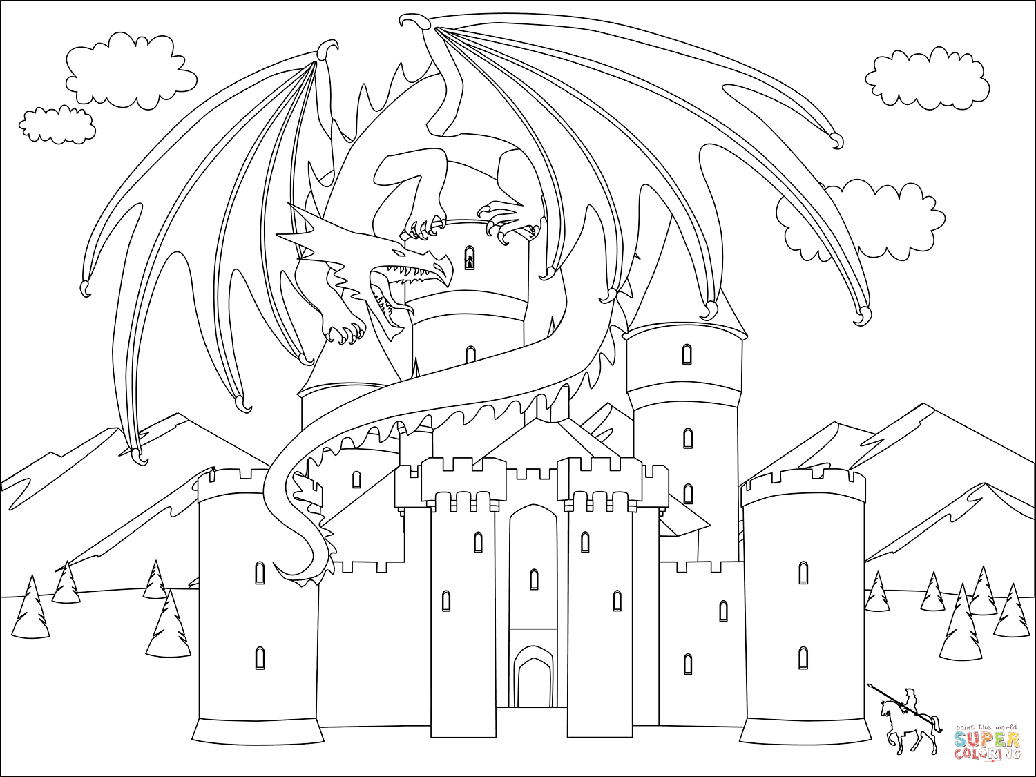 龙和城堡简笔画图片
