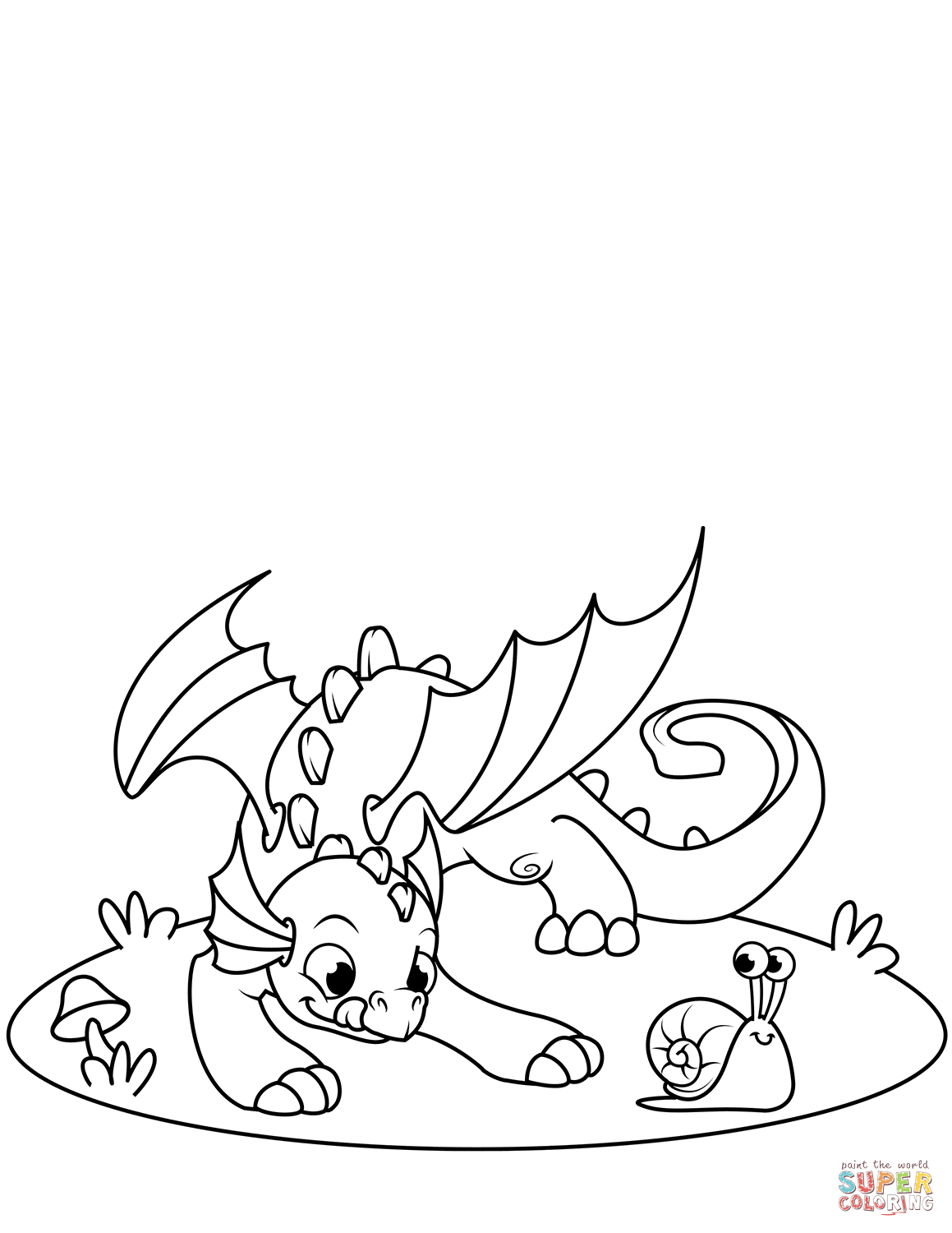 可爱的小龙和蜗牛玩耍简笔画图片