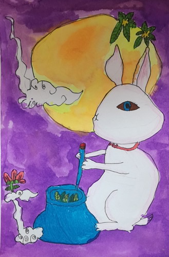 玉兔手绘画获奖