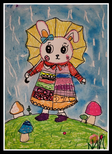 雨中小兔创意画获奖