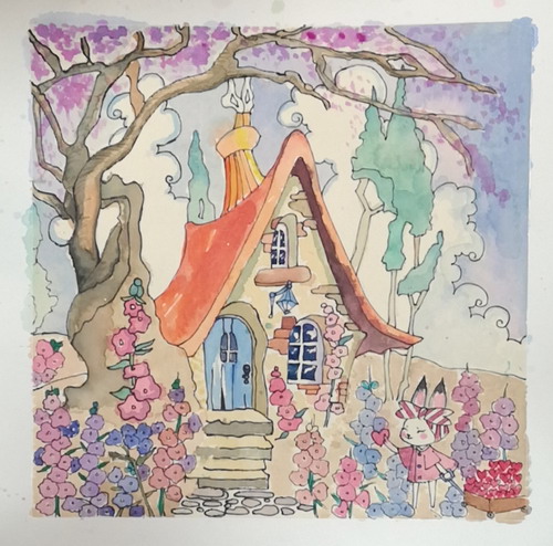 森林小屋手绘插画