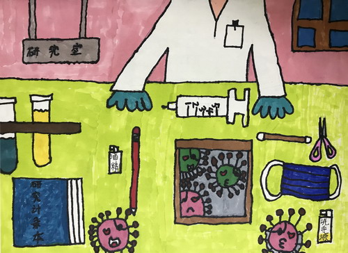 对新冠病毒的研究绘画图片