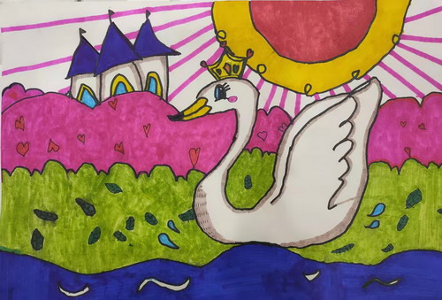 天鹅堡儿童画图片