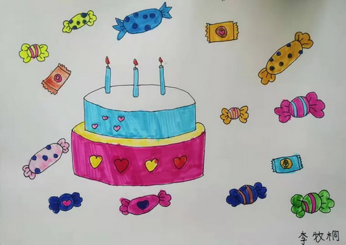 生日蛋糕手绘插画