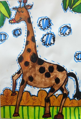 可爱长颈鹿手绘画一等奖