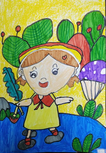 森林里的小女孩绘画作品