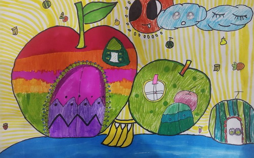 苹果屋绘画图片