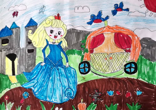 灰姑娘和南瓜车儿童绘画