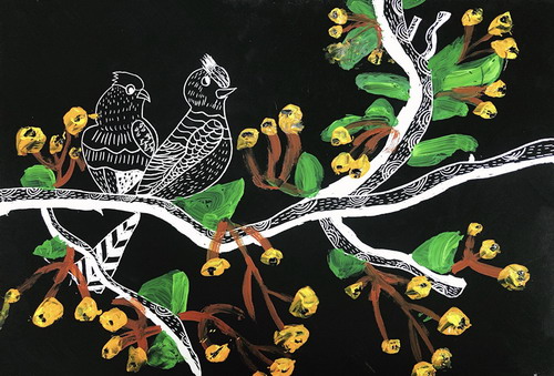 果树上的鸟儿童绘画一等奖