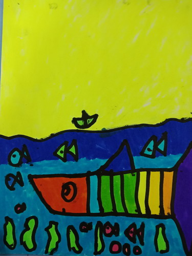 小鲨鱼在散步四年级绘画