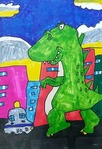 恐龙进城创意画简单好看