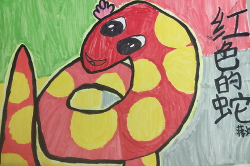 红色的蛇手绘画