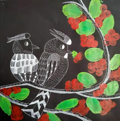 林中小鸟儿童绘画