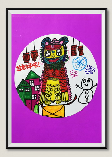 舞狮子儿童画创意