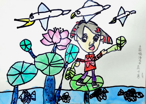 荷塘漫步儿童绘画