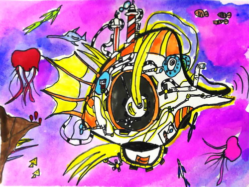 遨游深海的机器鱼画画简单