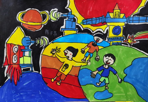 月球漫步儿童绘画简单