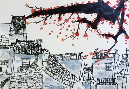 屋檐一角二年级绘画