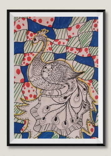 爱美的孔雀手绘插画