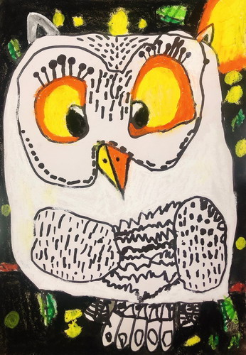 黑夜里的猫头鹰手绘插画