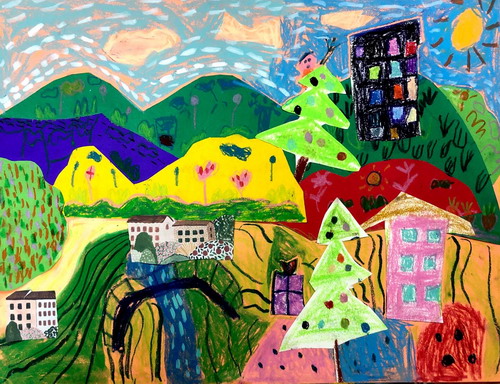 田园小景画画简单