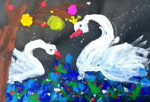 美丽的白天鹅儿童画图片