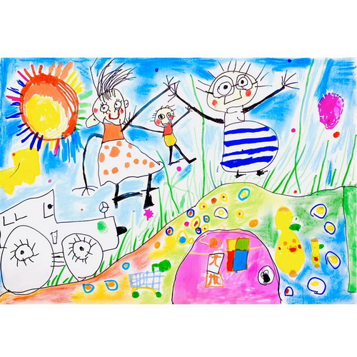 幸福的一家人手绘画