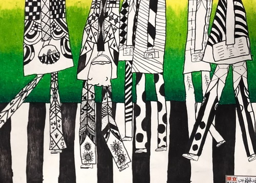 匆匆行人儿童画图片