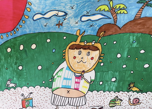 野外的小孩创意画简单好看