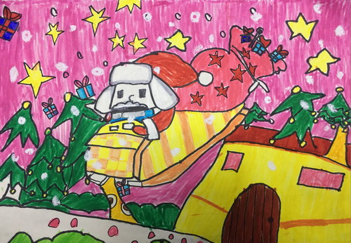 快乐圣诞小学生绘画