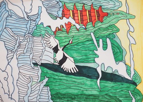 仙鹤登楼画简单又漂亮