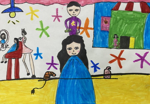 理发店三年级儿童画