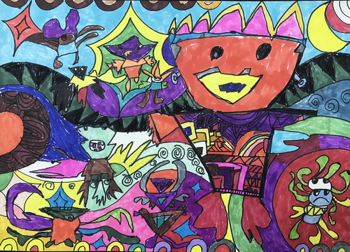 怪兽之夜儿童画创意