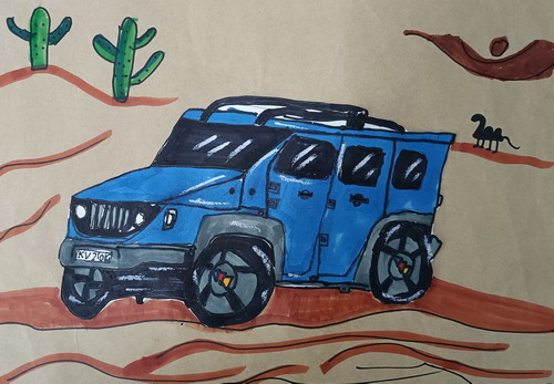 越野车儿童绘画