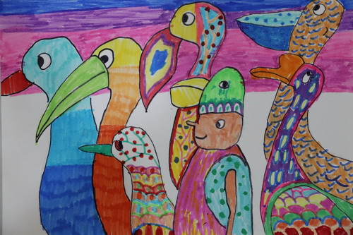 旅行的鸟群一年级绘画