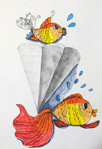 素描创意金鱼绘画作品