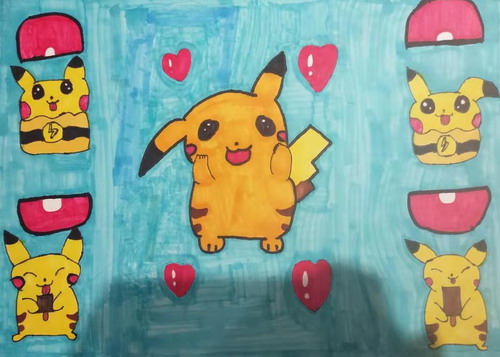 可爱的皮卡丘三年级儿童画