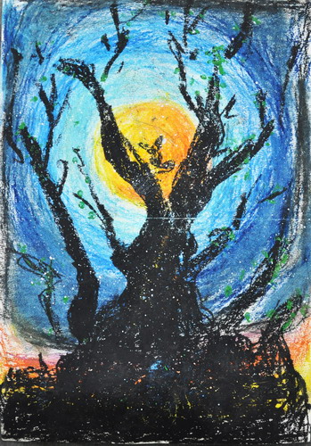 月下儿童绘画简单