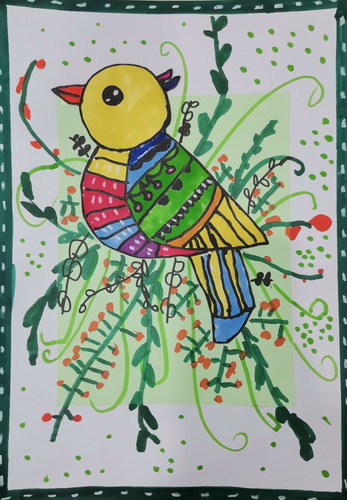 枝头小鸟儿童绘画一等奖