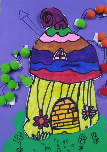 蘑菇房儿童画图片