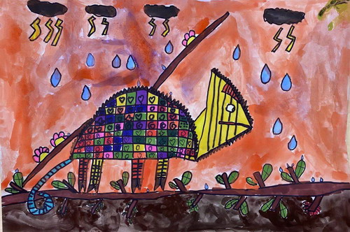 可爱的变色龙创意画一等奖