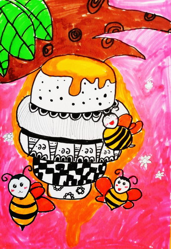 蜜蜂采蜜手绘插画