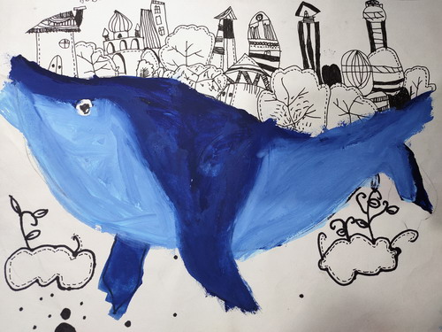 黑白鲸鱼手绘画获奖