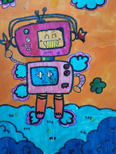 微笑得机器人手绘画简单好看