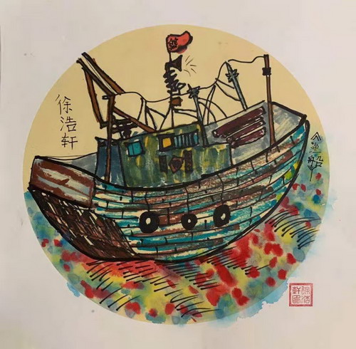 渔船创意画简单好看