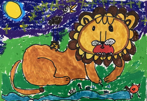 凶猛的狮子画画作品