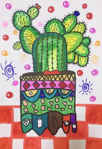 仙人掌儿童绘画