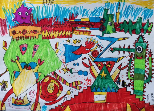 未来世界-变形保卫战创意画