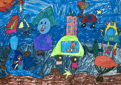 太空漫步创意画一等奖